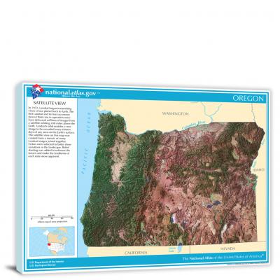Oregon-National Atlas Satellite View, 2022 - Canvas Wrap