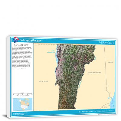 Vermont-National Atlas Satellite View, 2022 - Canvas Wrap
