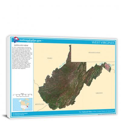 West Virginia-National Atlas Satellite View, 2022 - Canvas Wrap