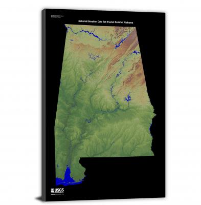 Alabama-USGS Shaded Relief, 2022 - Canvas Wrap