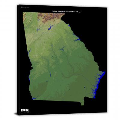 Georgia-USGS Shaded Relief, 2022 - Canvas Wrap