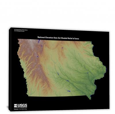 Iowa-USGS Shaded Relief, 2022 - Canvas Wrap