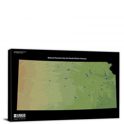 Kansas-USGS Shaded Relief, 2022 - Canvas Wrap
