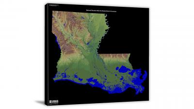 Louisiana-USGS Shaded Relief, 2022 - Canvas Wrap