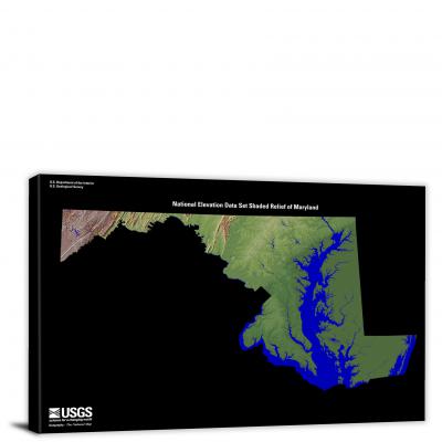 Maryland-USGS Shaded Relief, 2022 - Canvas Wrap