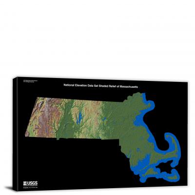 Massachusetts-USGS Shaded Relief, 2022 - Canvas Wrap