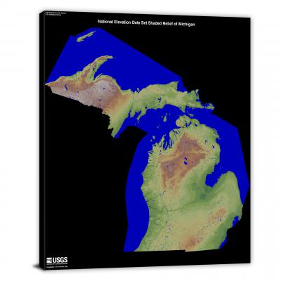 Michigan-USGS Shaded Relief, 2022 - Canvas Wrap