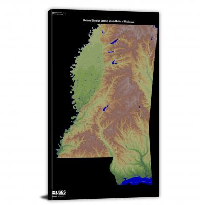 Mississippi-USGS Shaded Relief, 2022 - Canvas Wrap