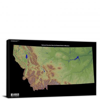 Montana-USGS Shaded Relief, 2022 - Canvas Wrap