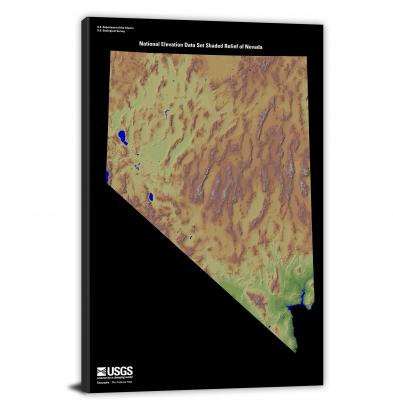 Nevada-USGS Shaded Relief, 2022 - Canvas Wrap