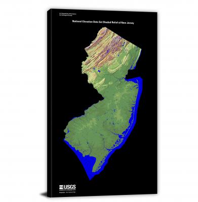 New Jersey-USGS Shaded Relief, 2022 - Canvas Wrap