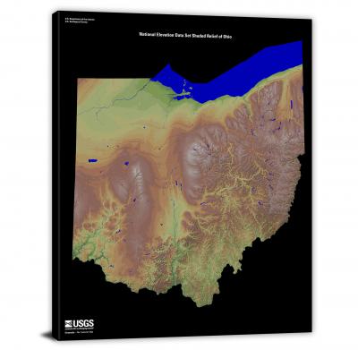 Ohio-USGS Shaded Relief, 2022 - Canvas Wrap