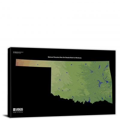 Oklahoma-USGS Shaded Relief, 2022 - Canvas Wrap