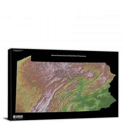 Pennsylvania-USGS Shaded Relief, 2022 - Canvas Wrap