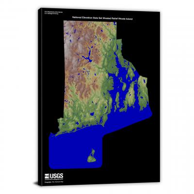 Rhode Island-USGS Shaded Relief, 2022 - Canvas Wrap