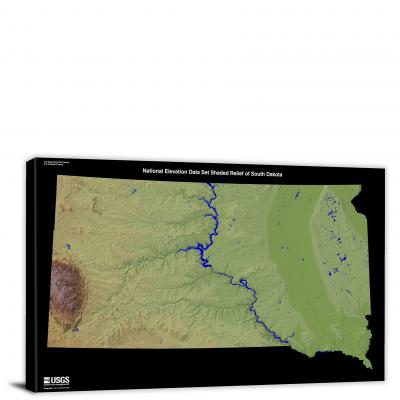 South Dakota-USGS Shaded Relief, 2022 - Canvas Wrap