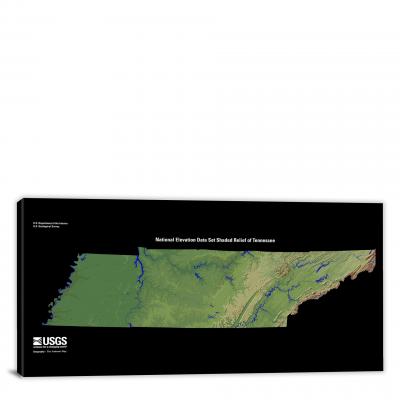 Tennessee-USGS Shaded Relief, 2022 - Canvas Wrap