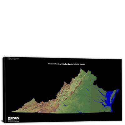 Virginia-USGS Shaded Relief, 2022 - Canvas Wrap
