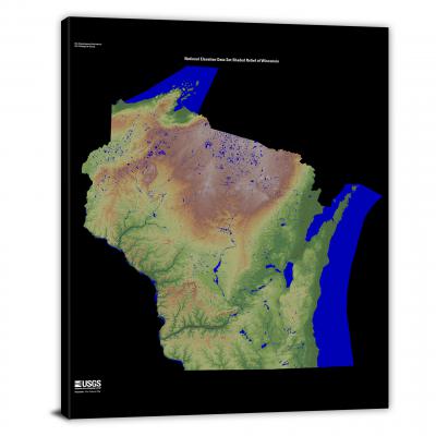 Wisconsin-USGS Shaded Relief, 2022 - Canvas Wrap