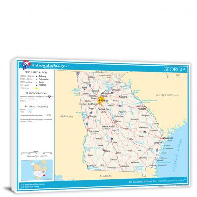 Georgia-National Atlas Reference Map, 2022 - Canvas Wrap