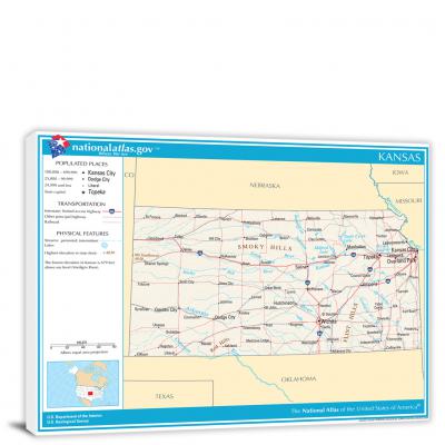 Kansas-National Atlas Reference Map, 2022 - Canvas Wrap