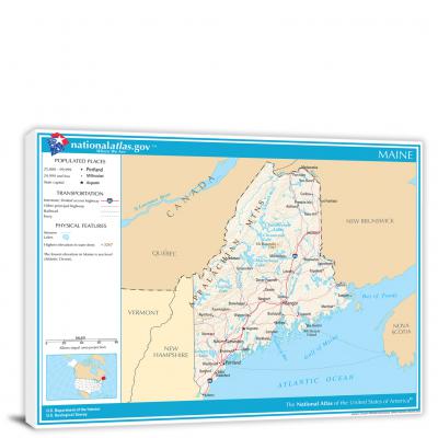 Maine-National Atlas Reference Map, 2022 - Canvas Wrap