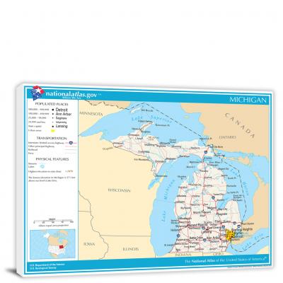 Michigan-National Atlas Reference Map, 2022 - Canvas Wrap