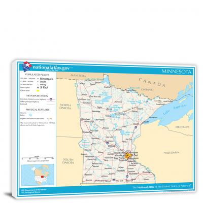 Minnesota-National Atlas Reference Map, 2022 - Canvas Wrap