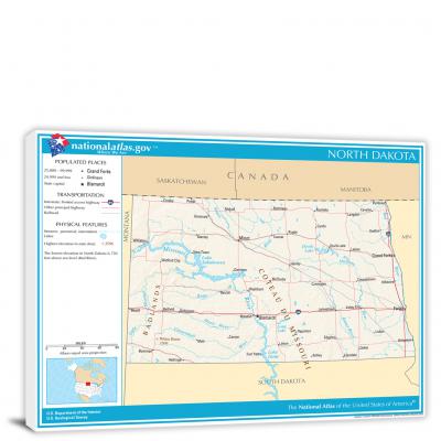 North Dakota-National Atlas Reference Map, 2022 - Canvas Wrap