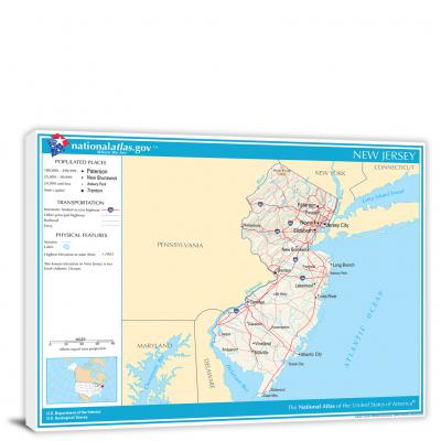 New Jersey-National Atlas Reference Map, 2022 - Canvas Wrap