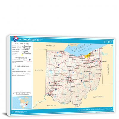 Ohio-National Atlas Reference Map, 2022 - Canvas Wrap