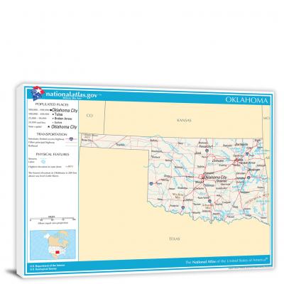 Oklahoma-National Atlas Reference Map, 2022 - Canvas Wrap