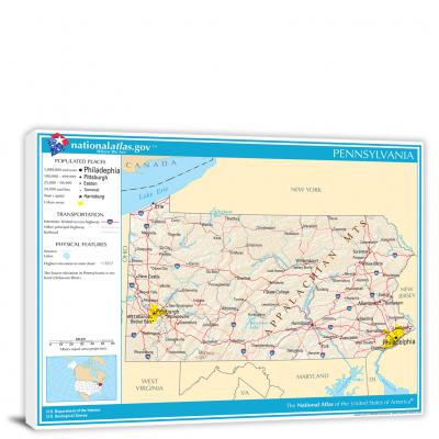Pennsylvania-National Atlas Reference Map, 2022 - Canvas Wrap