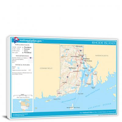 Rhode Island-National Atlas Reference Map, 2022 - Canvas Wrap