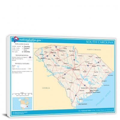 South Carolina-National Atlas Reference Map, 2022 - Canvas Wrap