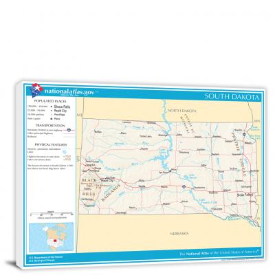 South Dakota-National Atlas Reference Map, 2022 - Canvas Wrap