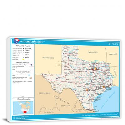 Texas-National Atlas Reference Map, 2022 - Canvas Wrap
