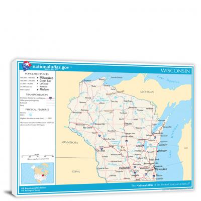 Wisconsin-National Atlas Reference Map, 2022 - Canvas Wrap