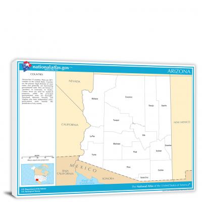 Arizona-National Atlas County Map, 2022 - Canvas Wrap