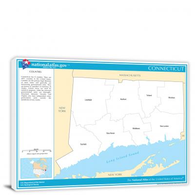 Connecticut-National Atlas County Map, 2022 - Canvas Wrap