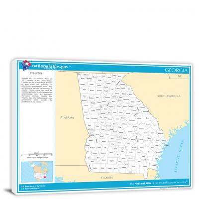Georgia-National Atlas County Map, 2022 - Canvas Wrap