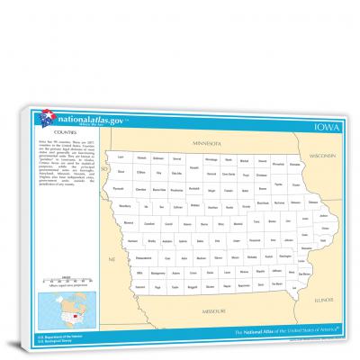Iowa-National Atlas County Map, 2022 - Canvas Wrap