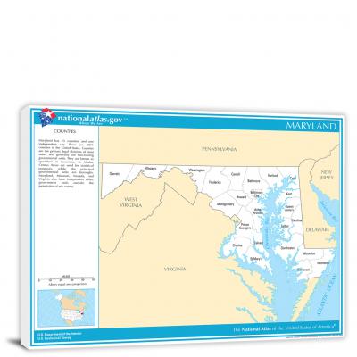 Maryland-National Atlas County Map, 2022 - Canvas Wrap