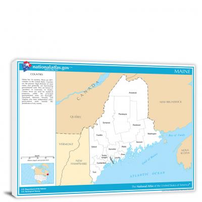 Maine-National Atlas County Map, 2022 - Canvas Wrap