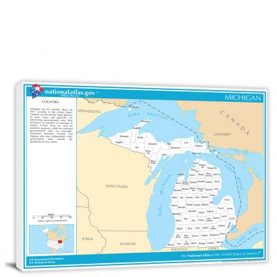 Michigan-National Atlas County Map, 2022 - Canvas Wrap