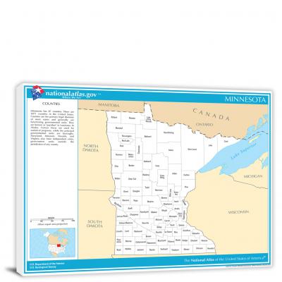 Minnesota-National Atlas County Map, 2022 - Canvas Wrap