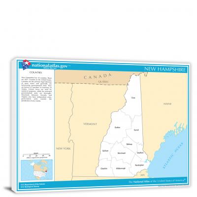 New Hampshire-National Atlas County Map, 2022 - Canvas Wrap