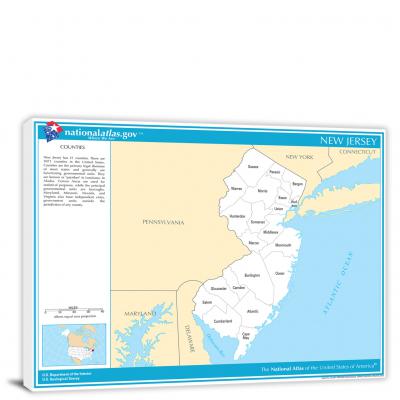 New Jersey-National Atlas County Map, 2022 - Canvas Wrap