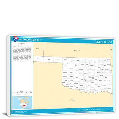 Oklahoma-National Atlas County Map, 2022 - Canvas Wrap