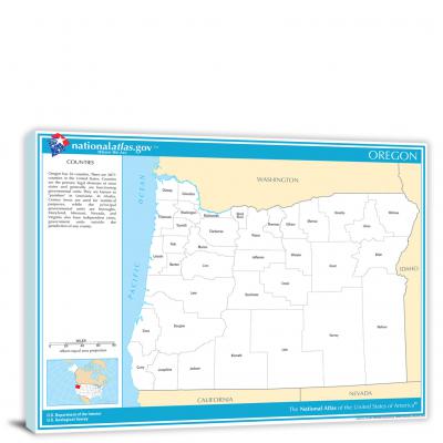 Oregon-National Atlas County Map, 2022 - Canvas Wrap